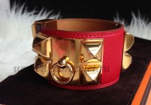 Hermes Collier de Chien Bracelet Red Gold